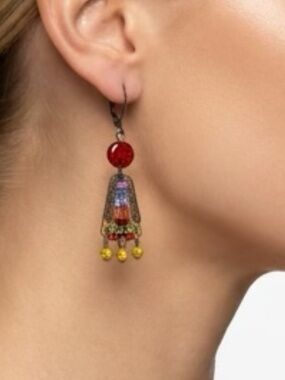 Vintage Ayala Bar Signed Colorful Dangle Earrings Boho Artisan Mosaic